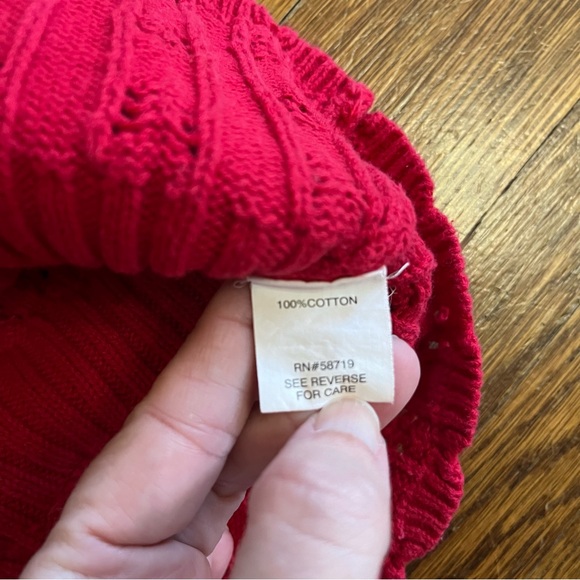 vtg y2k eyelet cardigan sweater Cotton M L cropped Red - Picture 5 of 6